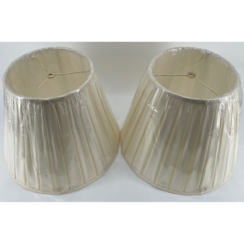 Pair Cream English Pleat Lamp Shades 9x15x12 Empire Style Spider Fitter